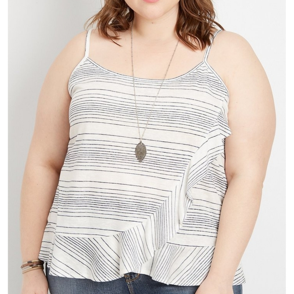 NWT Maurices White Stripe Ruffle Tank, Size 1X - Picture 1 of 7